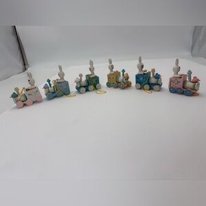 Six Pastel Bunnies in Trains Figurines/Ornaments
